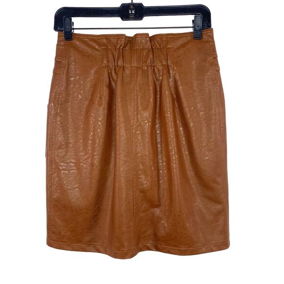 Olivaceous Brown Faux Leather Lined Button Front Tie Waist Mini Skirt Small  NEW - Picture 4 of 8